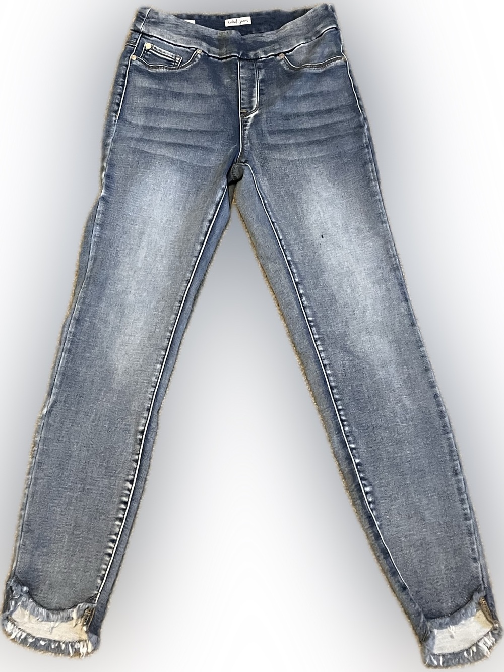 Tribal Mid Wash Frayed Ankle Jeggings size 4